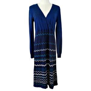 Seraphine Blue V-Neck Chevron Midi Knit Nursing Dress Lightweight Sz 8